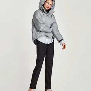 Zara Checked Puffer Coat Women's Medium